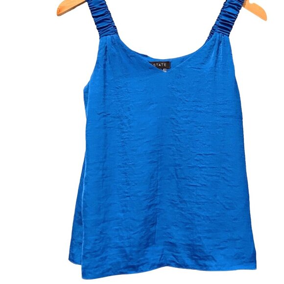 NWT 1 State Dragonfly Blue Satin Lined Tank Top Scrunched Straps - Picture 1 of 11